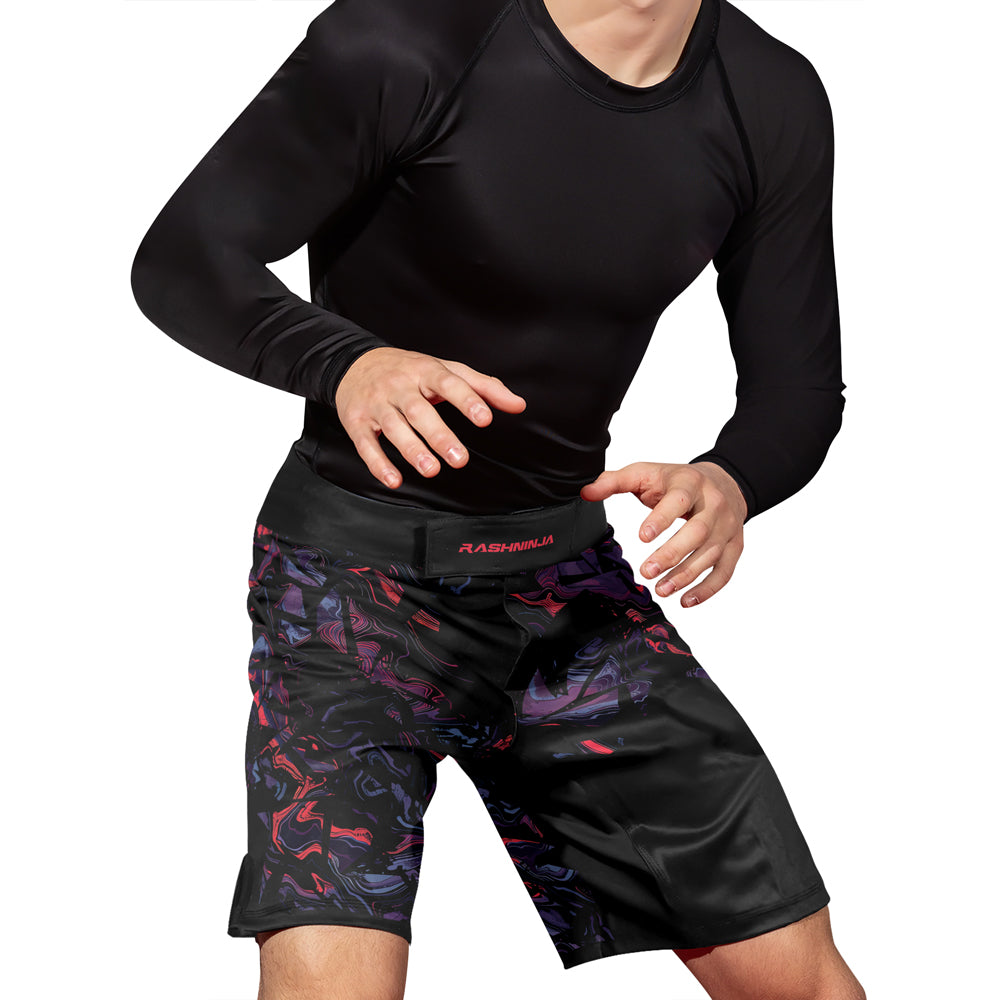 Rashninja Red Cyber Marble Men's Fight Shorts