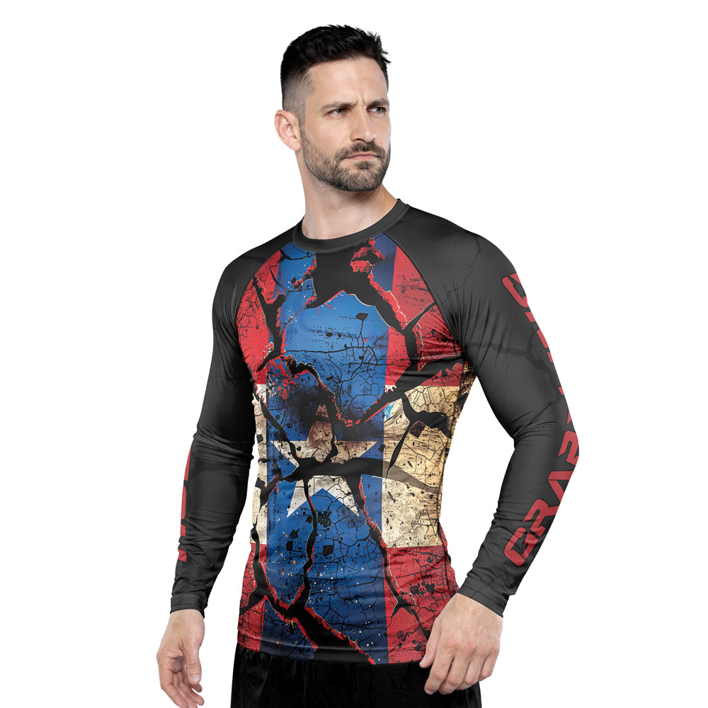 Rashninja Patriot Puerto Rico Flag Men's Long Sleeve Rash Guard