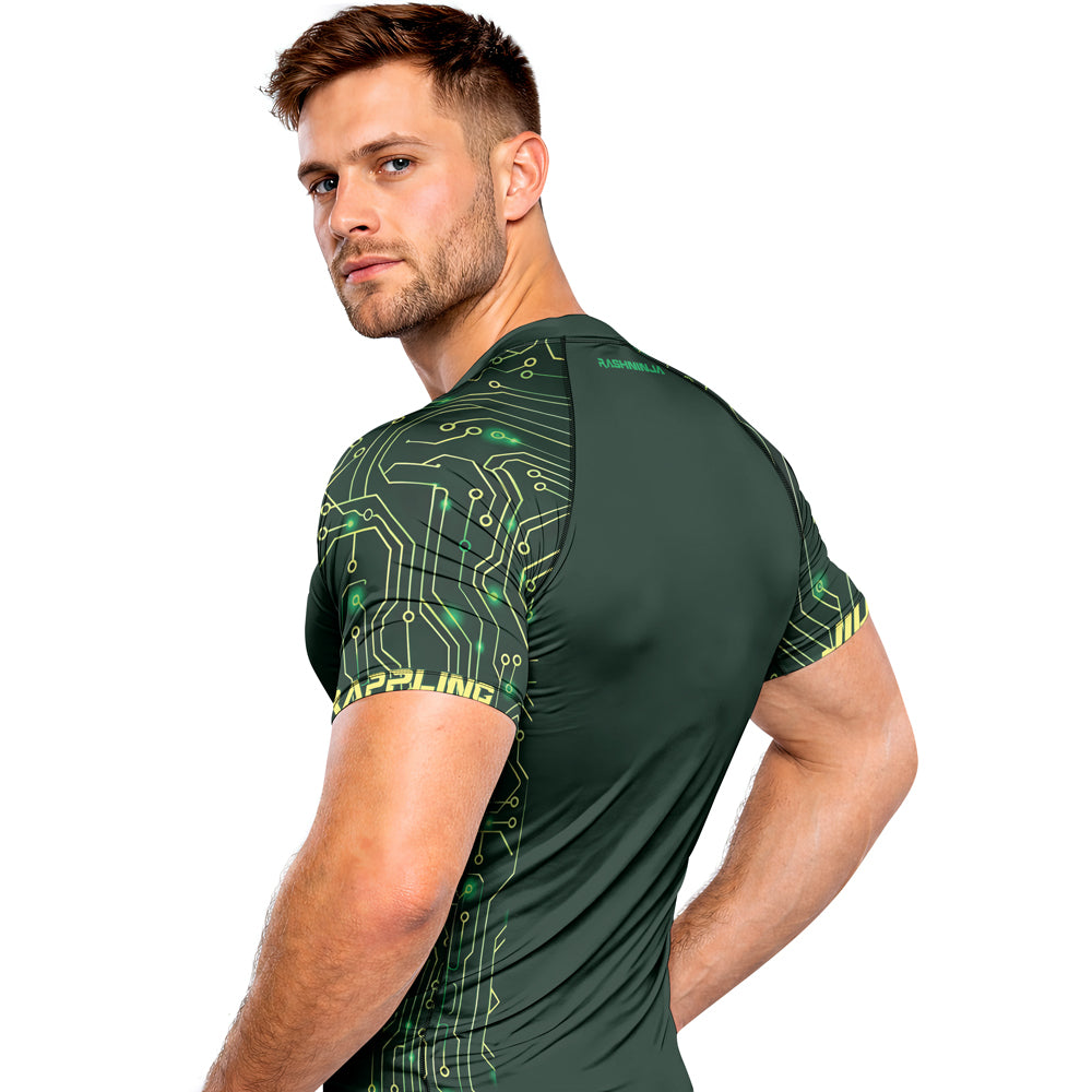 Rashninja Green Cyber Circuit Men's Short Sleeve Rash Guard