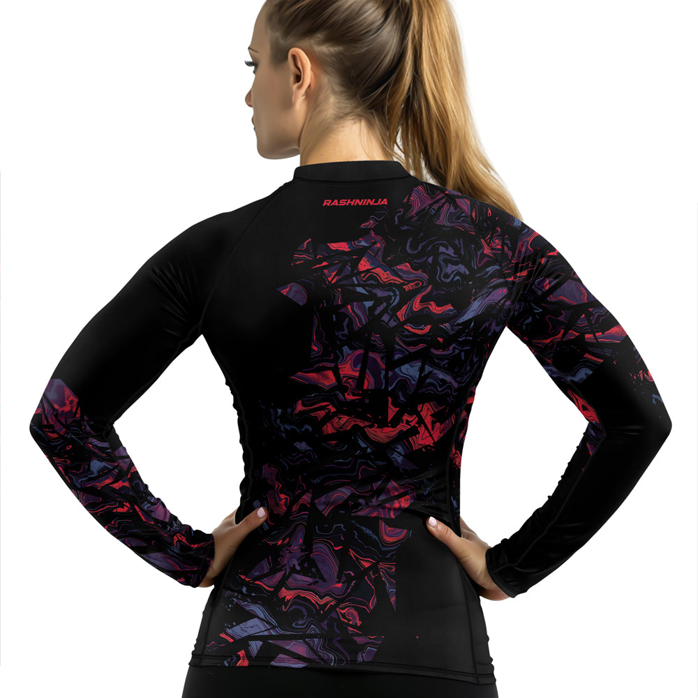 Rashninja Red Cyber Marble Women's Long Sleeve Rash Guard