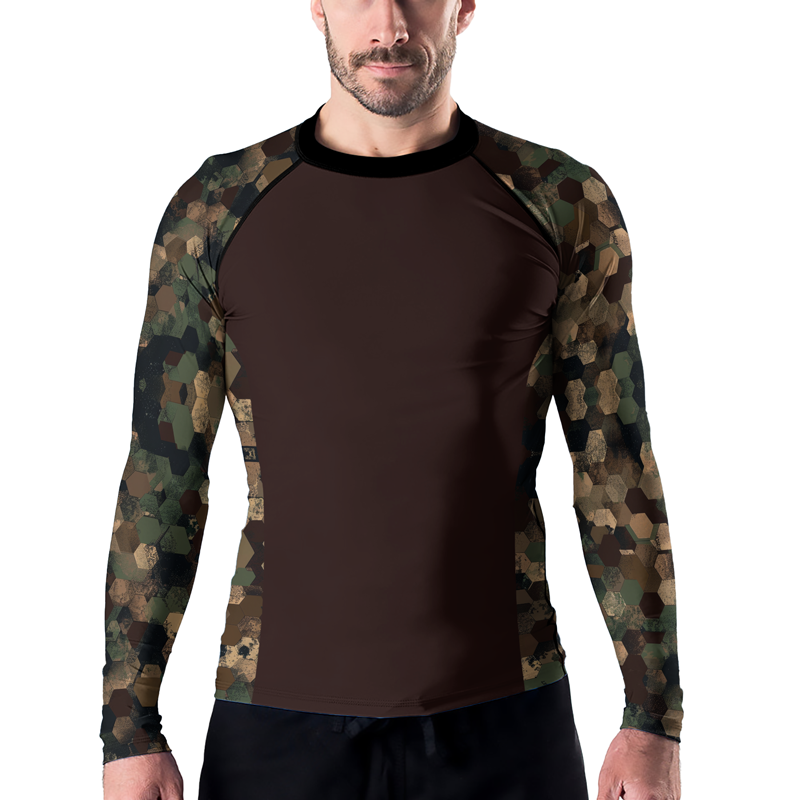 Rashninja Military Hexagon Camouflage Men's Long Sleeve Rash Guard