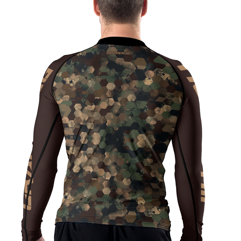 Rashninja Military Hexagon Camouflage Men's Long Sleeve Rash Guard