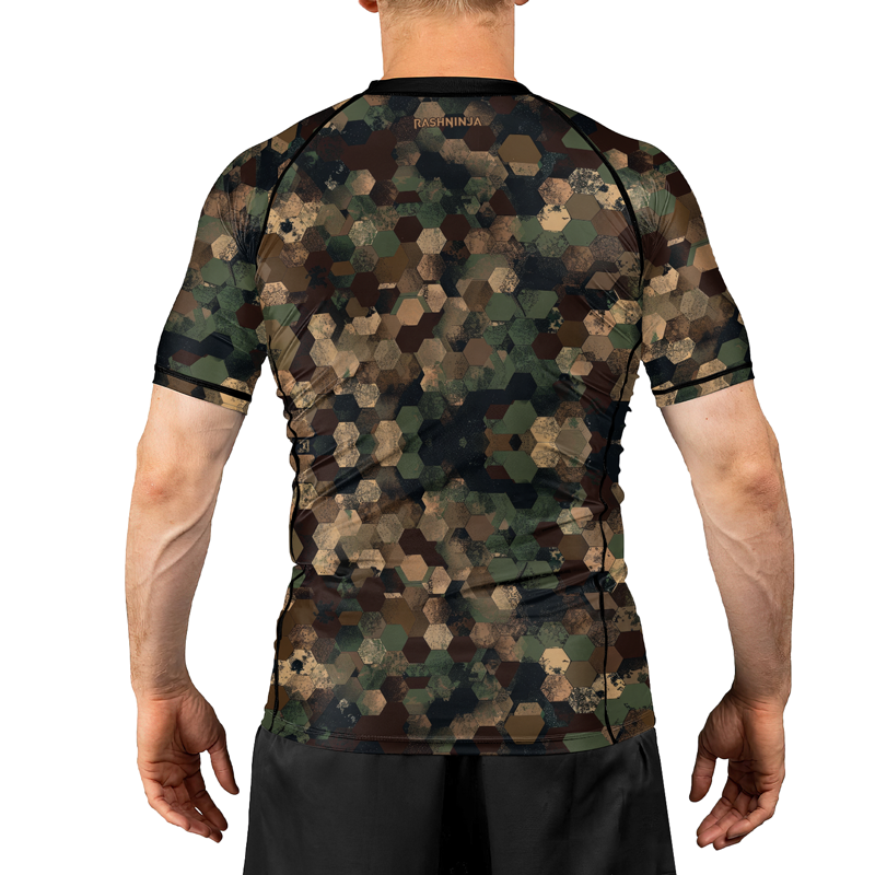 Rashninja Military Hexagon Camouflage Men's Short Sleeve Rash Guard