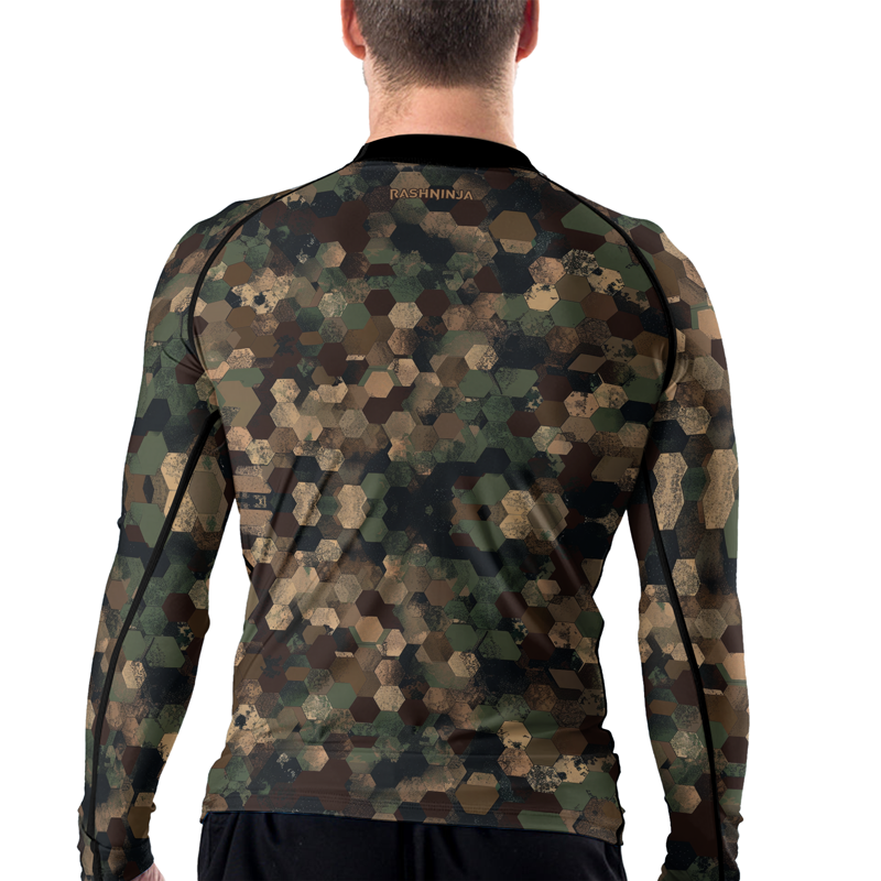 Rashninja Military Hexagon Camouflage Men's Long Sleeve Rash Guard