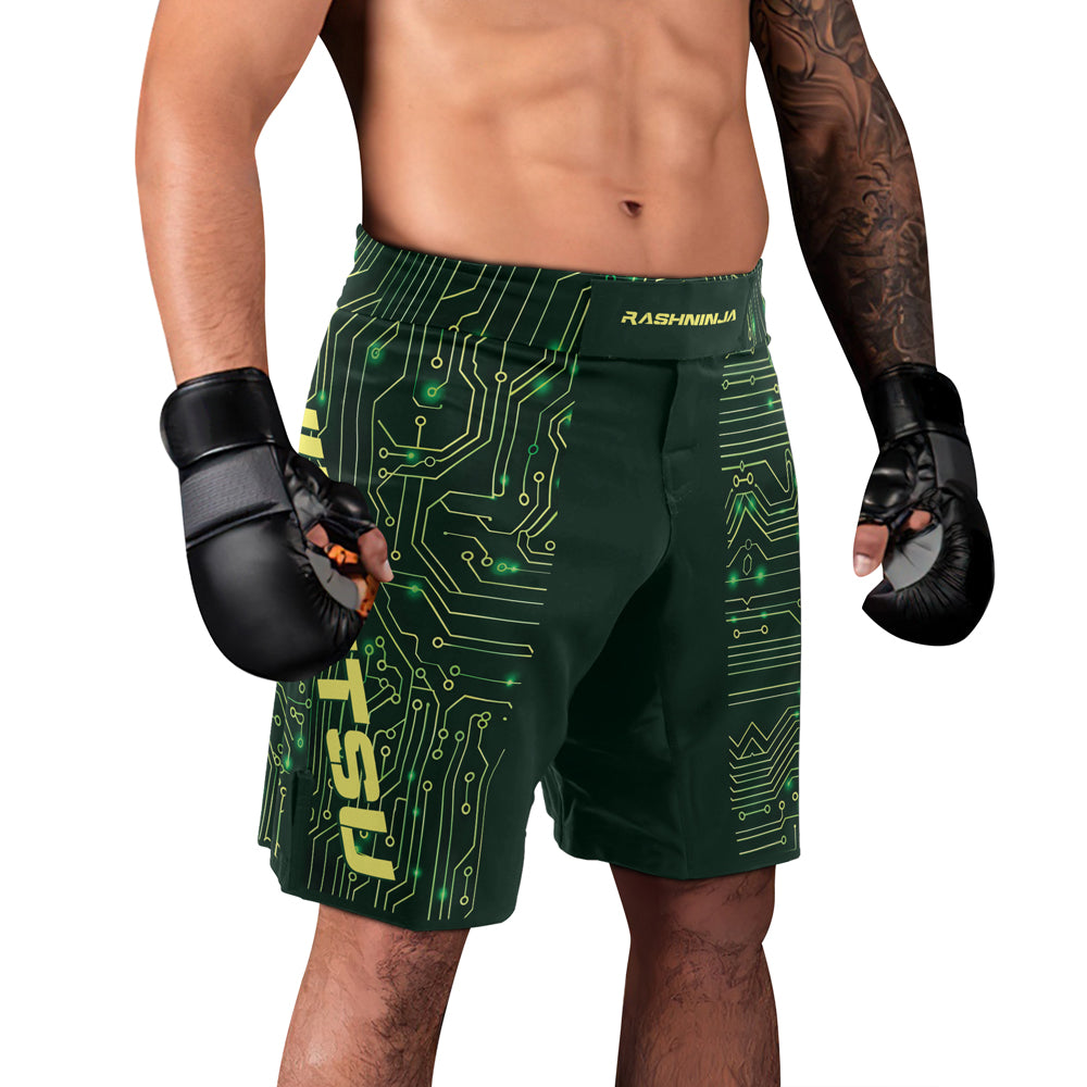 Rashninja Green Cyber Circuit Men's Fight Shorts
