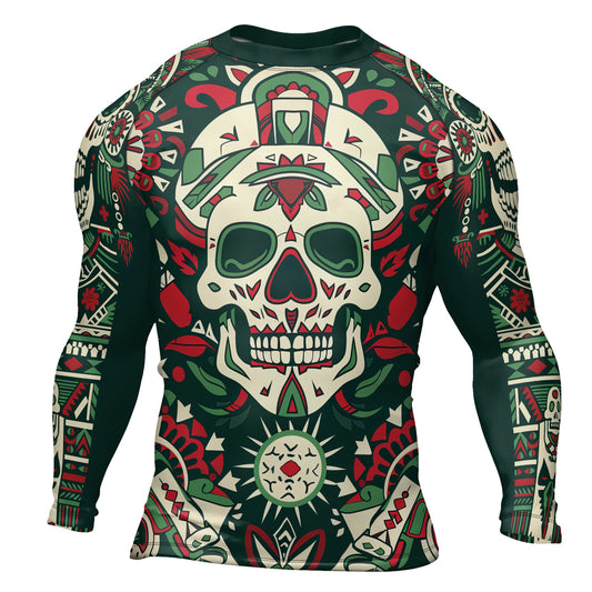 Rashninja Aztec Tribal Skull Mandala Men's Long Sleeve Rash Guard
