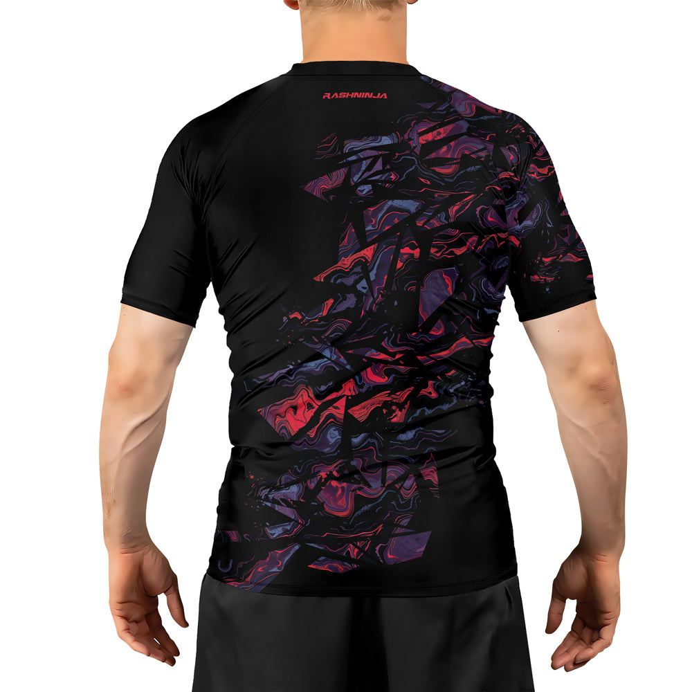 Rashninja Red Cyber Marble Men's Short Sleeve Rash Guard