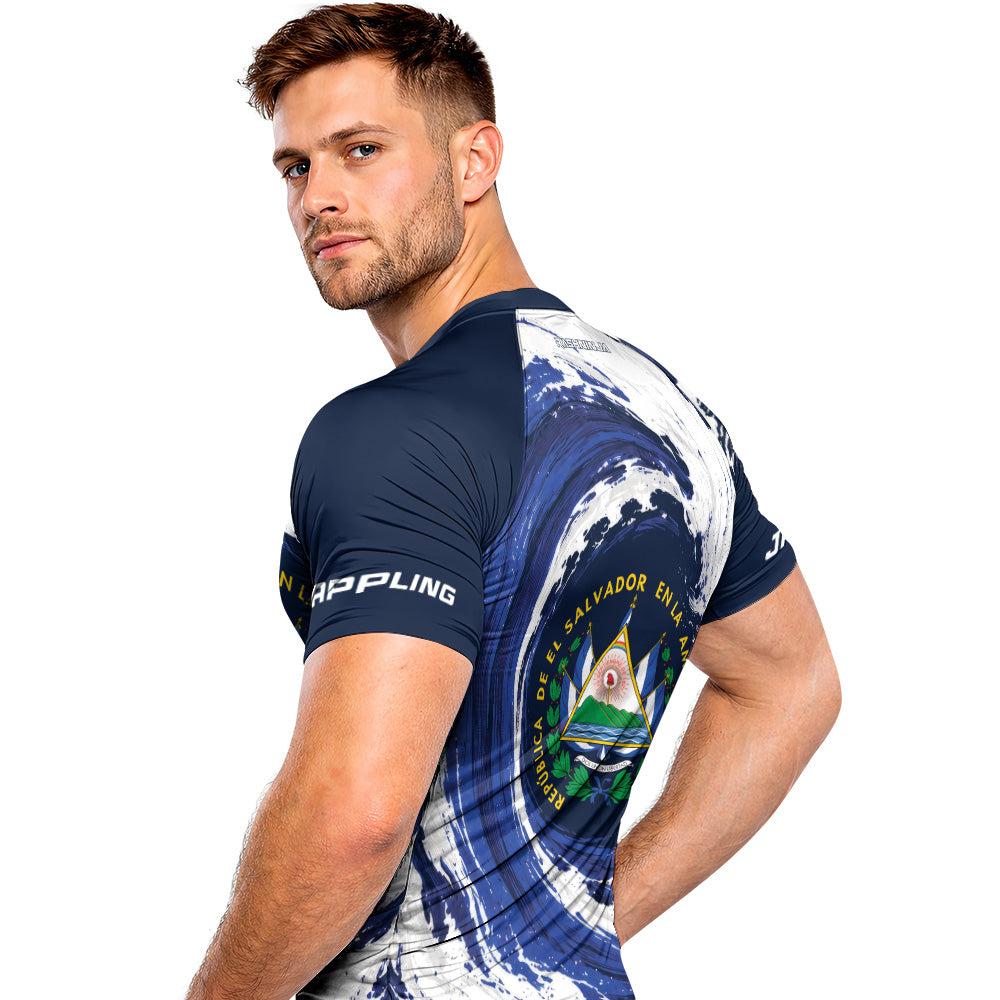 Rashninja Patriot El Salvador Flag Men's Short Sleeve Rash Guard