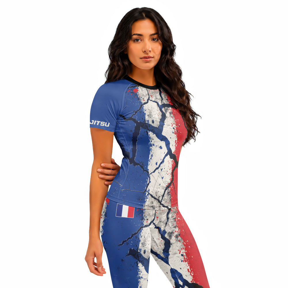 Rashninja Patriot France Flag Women's Short Sleeve Rash Guard