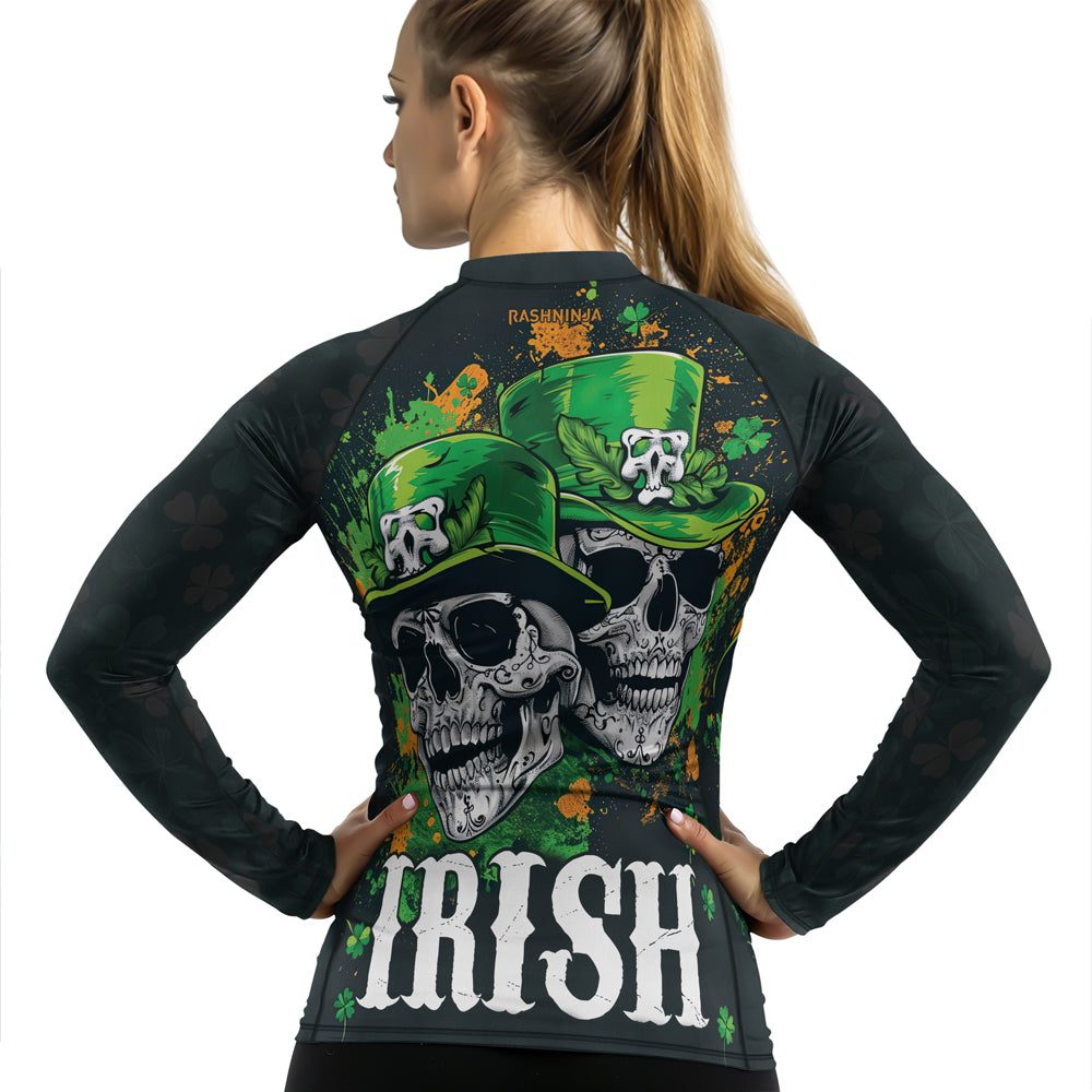 Rashninja Irish Leprechaun Skull Women's Long Sleeve Rash Guard