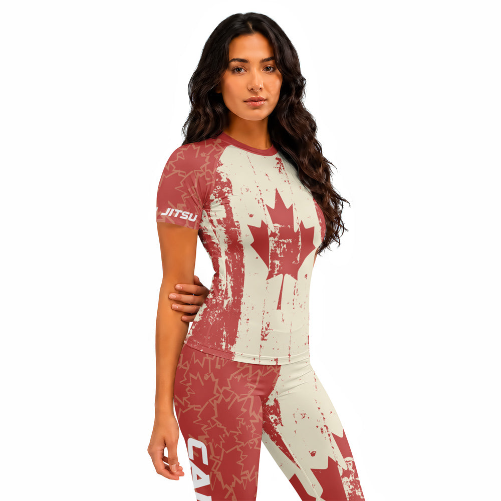 Rashninja Patriot Canada Flag Women's Short Sleeve Rash Guard