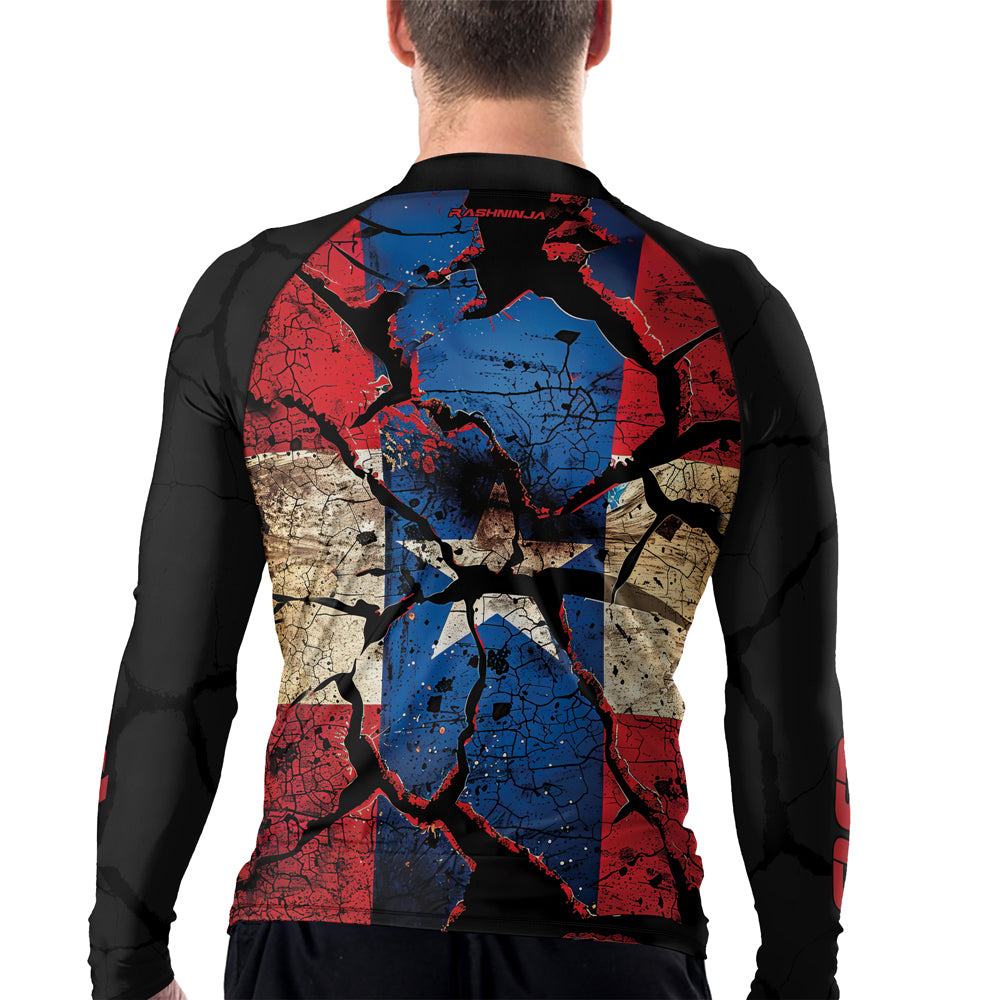 Rashninja Patriot Puerto Rico Flag Men's Long Sleeve Rash Guard