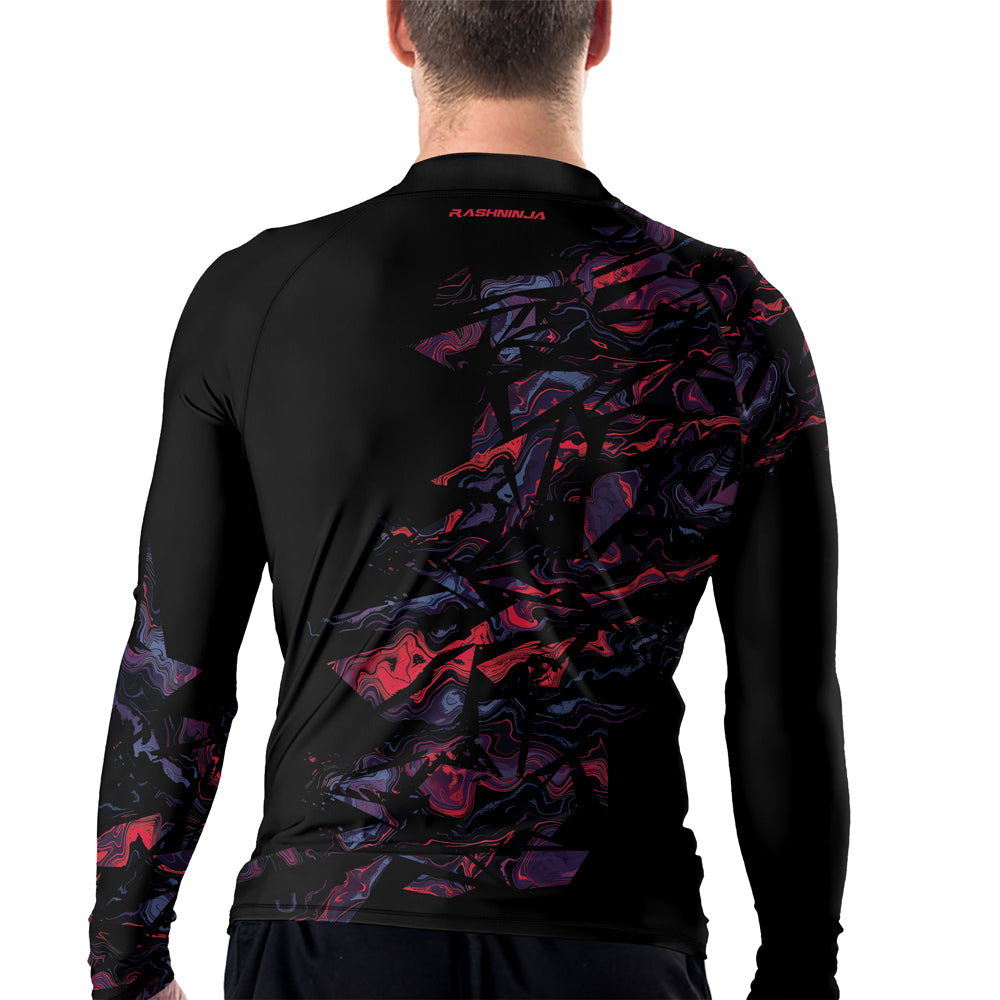 Rashninja Red Cyber Marble Men's Long Sleeve Rash Guard