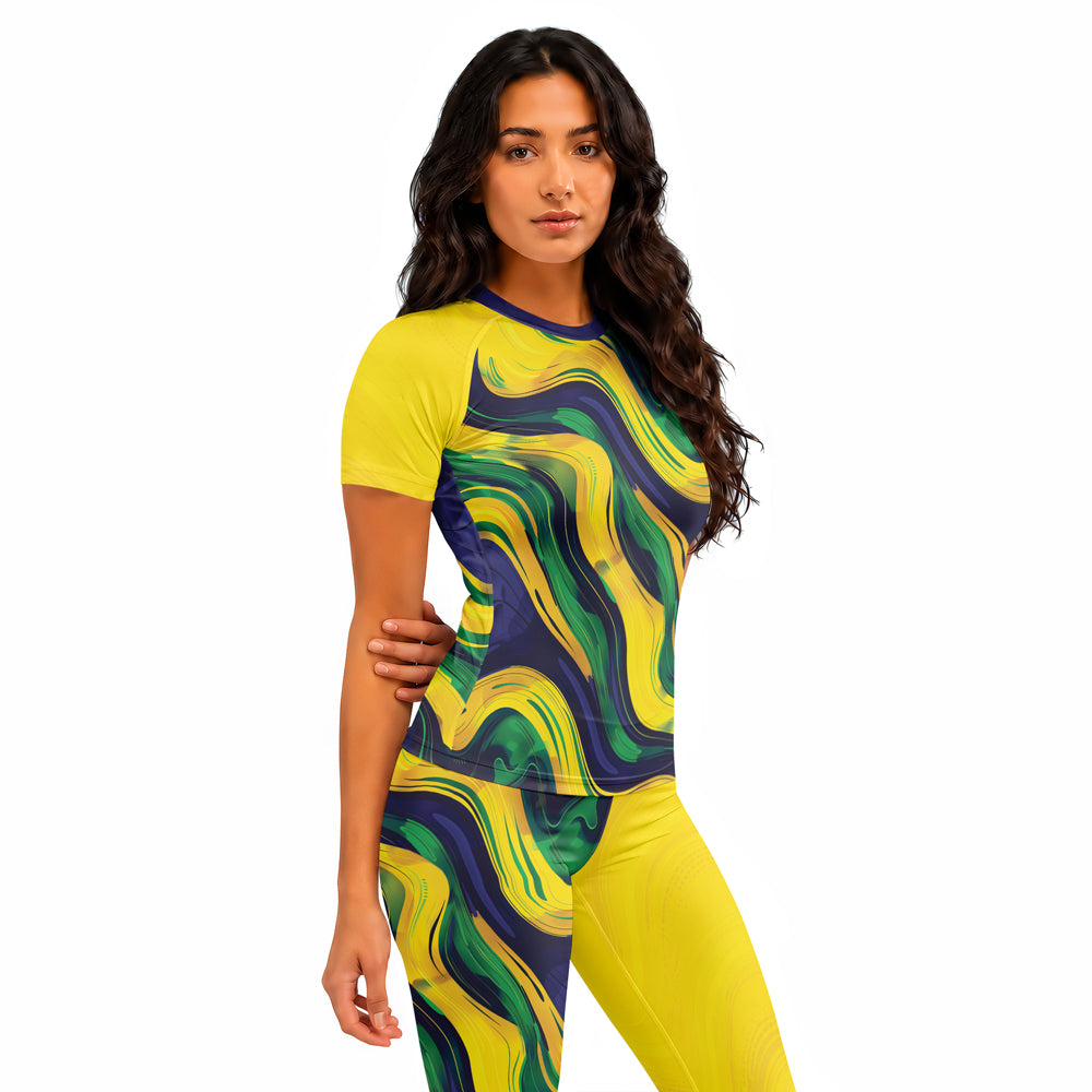 Rashninja Patriot Brazil Flag Women's Short Sleeve Rash Guard