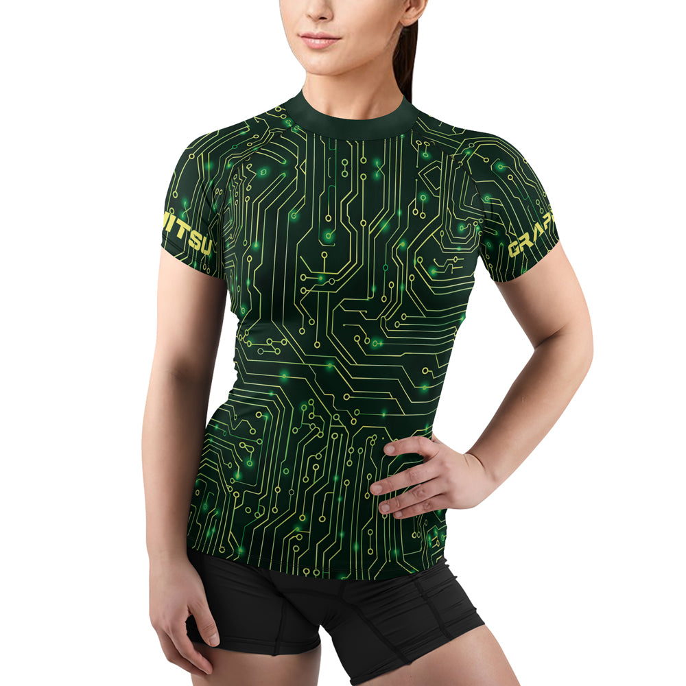Rashninja Green Cyber Circuit Women's Short Sleeve Rash Guard