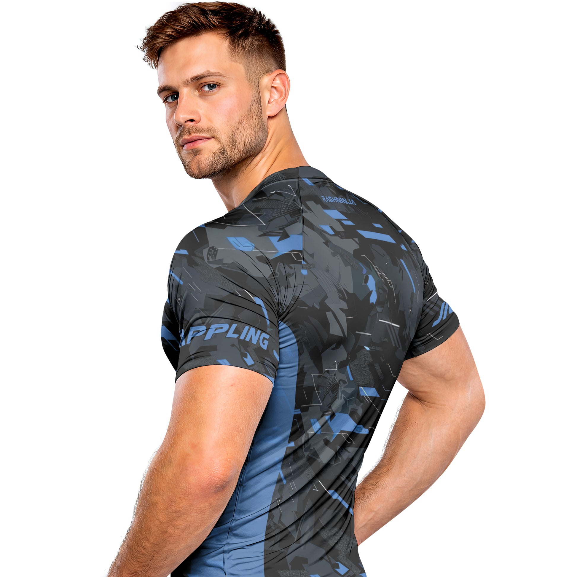 Rashninja Blue Triangle Men's Short Sleeve Rash Guard