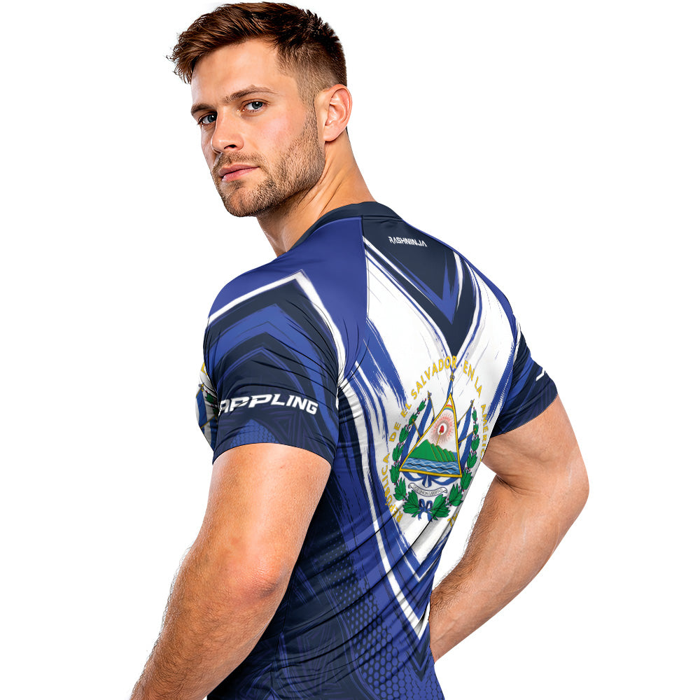 Rashninja Patriot El Salvador Flag Men's Short Sleeve Rash Guard