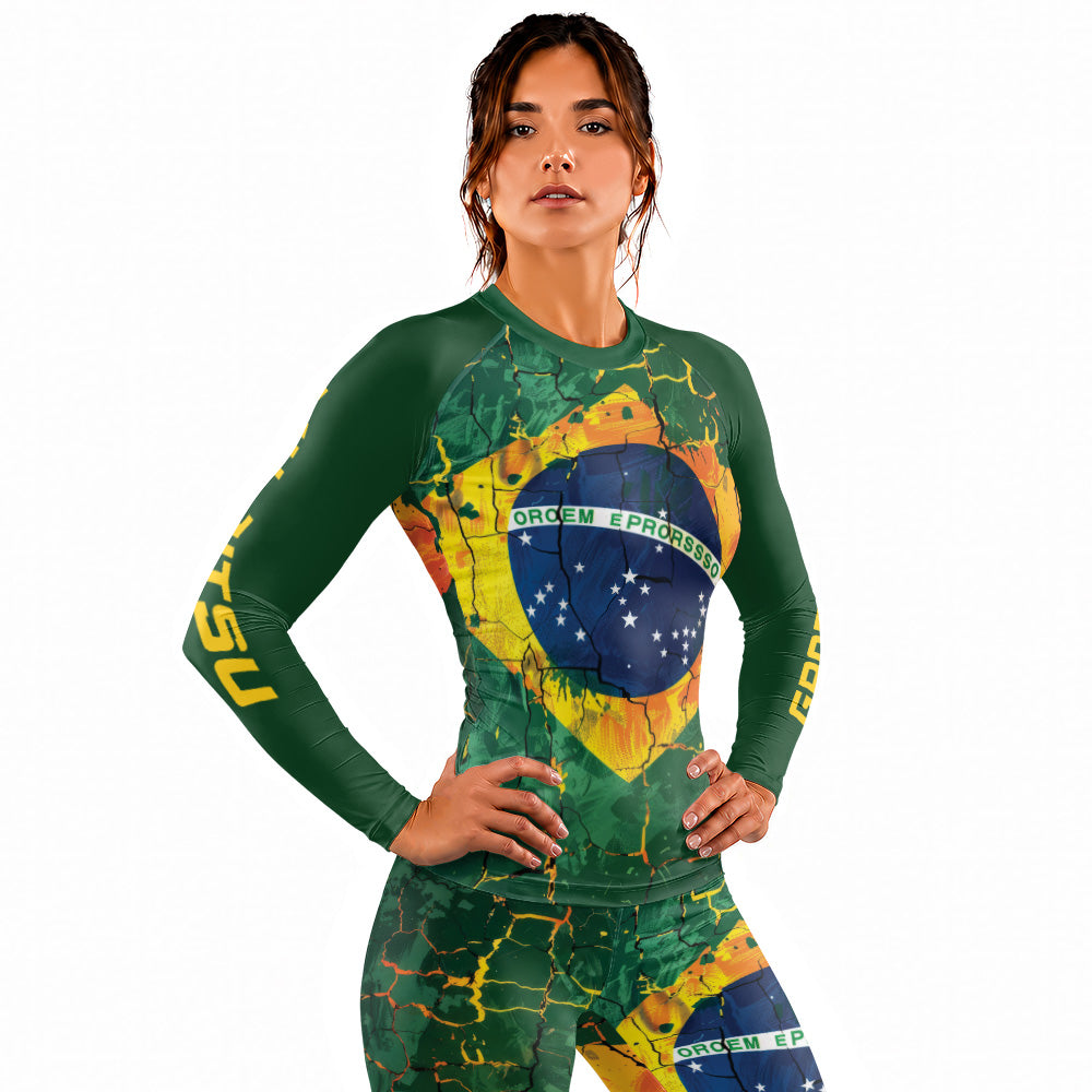 Rashninja Patriot Brazil Flag Women's Long Sleeve Rash Guard
