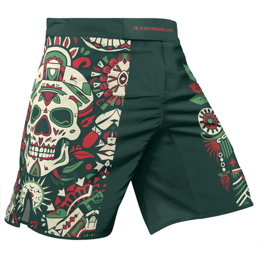 Rashninja Aztec Tribal Skull Mandala Men's Fight Shorts