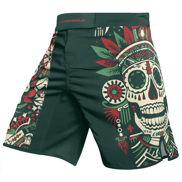 Rashninja Aztec Tribal Skull Mandala Men's Fight Shorts