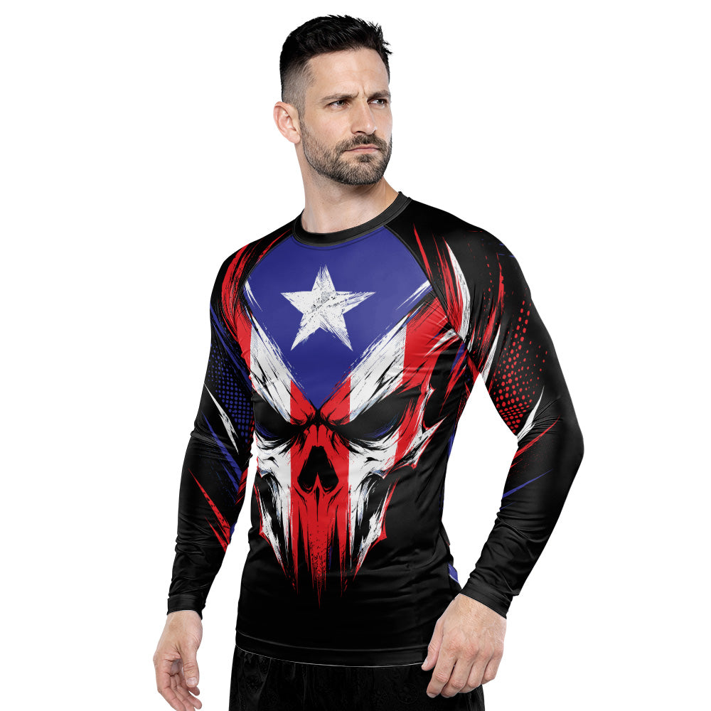 Rashninja Patriot Puerto Rico Flag Men's Long Sleeve Rash Guard