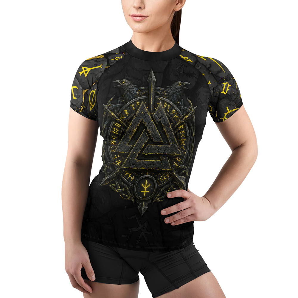 Rashninja Viking Raven Vegvisir Women's Short Sleeve Rash Guard