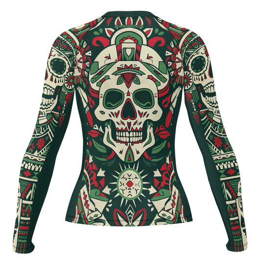Rashninja Aztec Tribal Skull Mandala Women's Long Sleeve Rash Guard