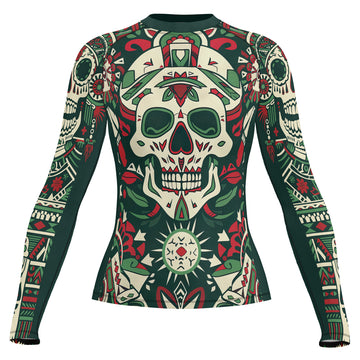 Rashninja Aztec Tribal Skull Mandala Women's Long Sleeve Rash Guard