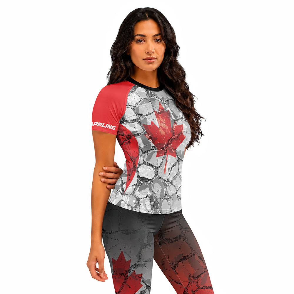 Rashninja Patriot Canada Flag Women's Short Sleeve Rash Guard