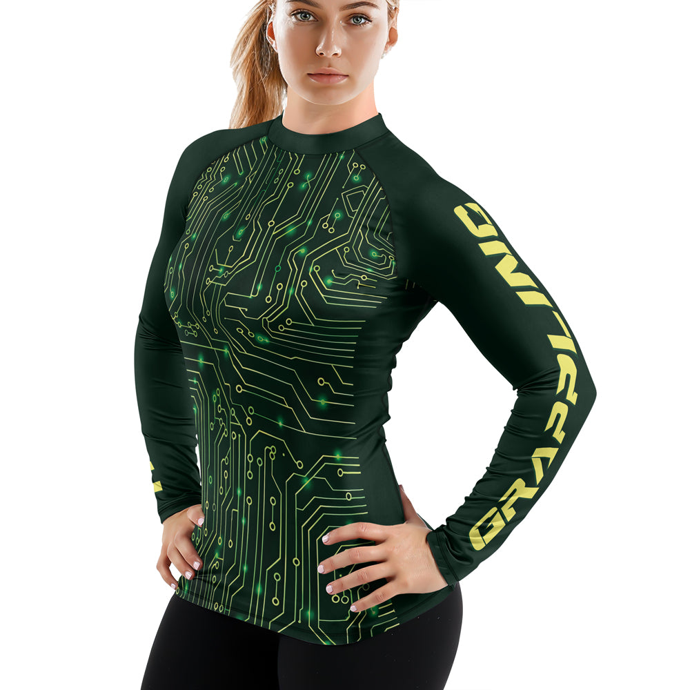 Rashninja Green Cyber Circuit Women's Long Sleeve Rash Guard