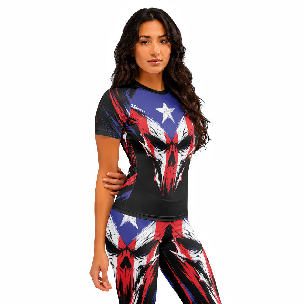 Rashninja Patriot Puerto Rico Flag Women's Short Sleeve Rash Guard