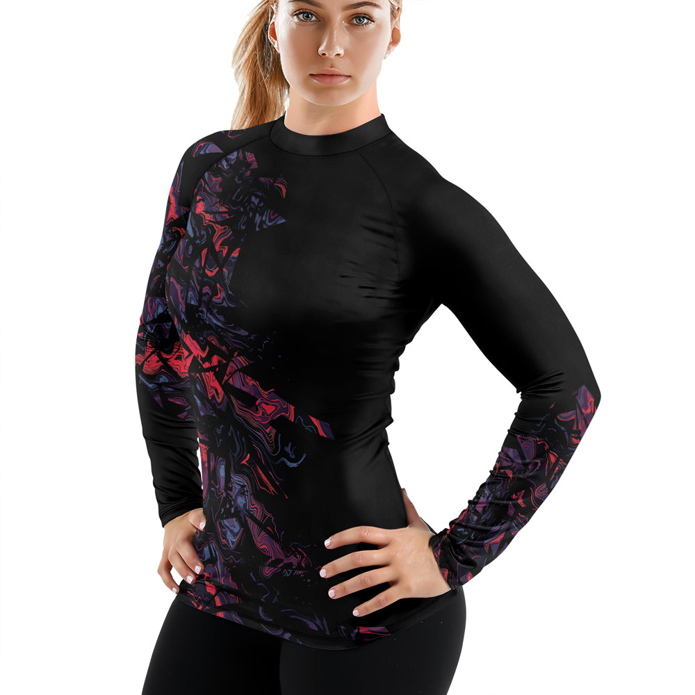 Rashninja Red Cyber Marble Women's Long Sleeve Rash Guard