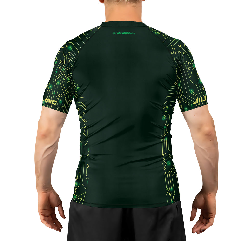 Rashninja Green Cyber Circuit Men's Short Sleeve Rash Guard