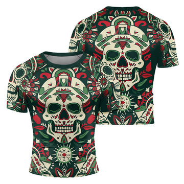 Rashninja Aztec Tribal Skull Mandala Men's Short Sleeve Rash Guard