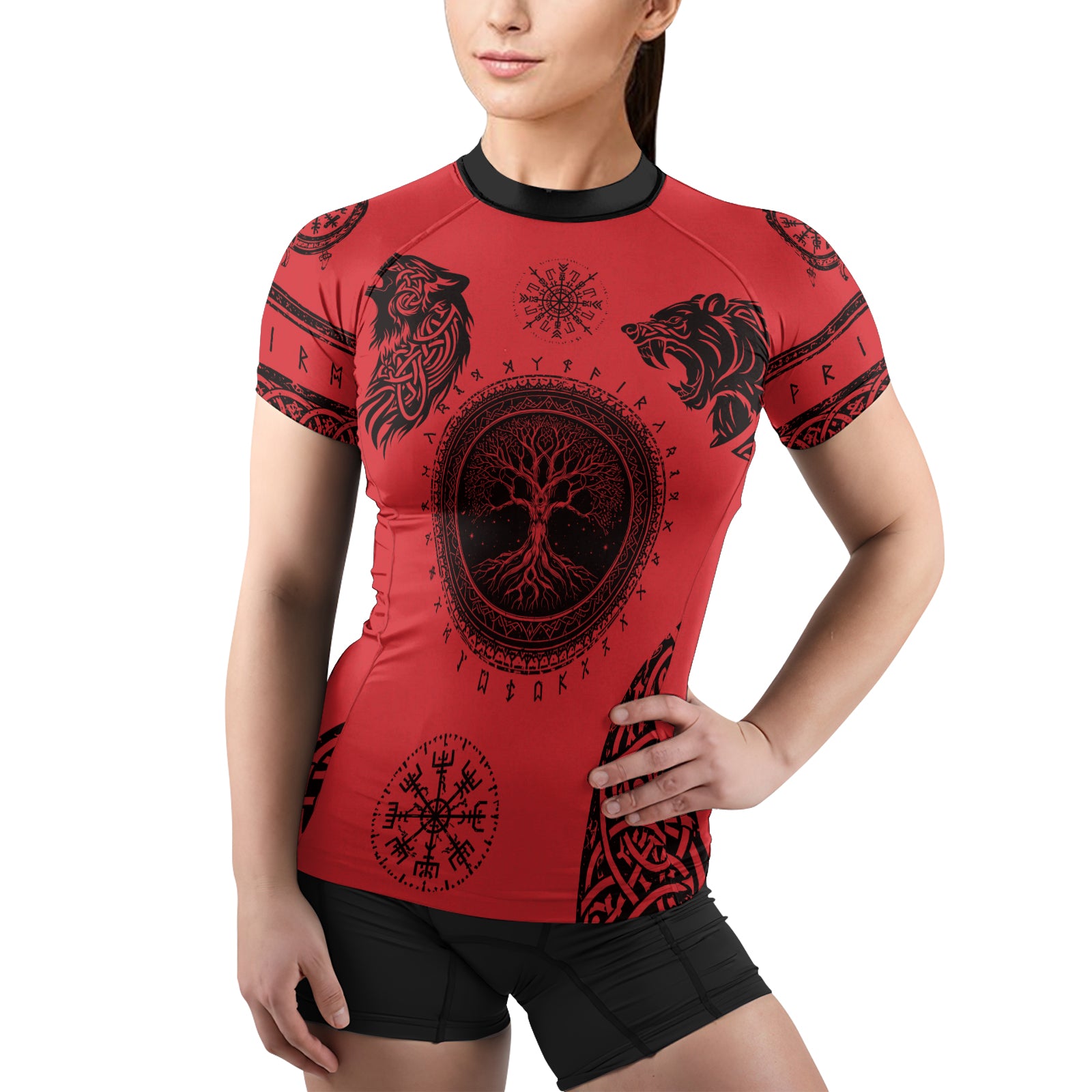 Rashninja Yggdrasil Bear Viking Women's Short Sleeve Rash Guard