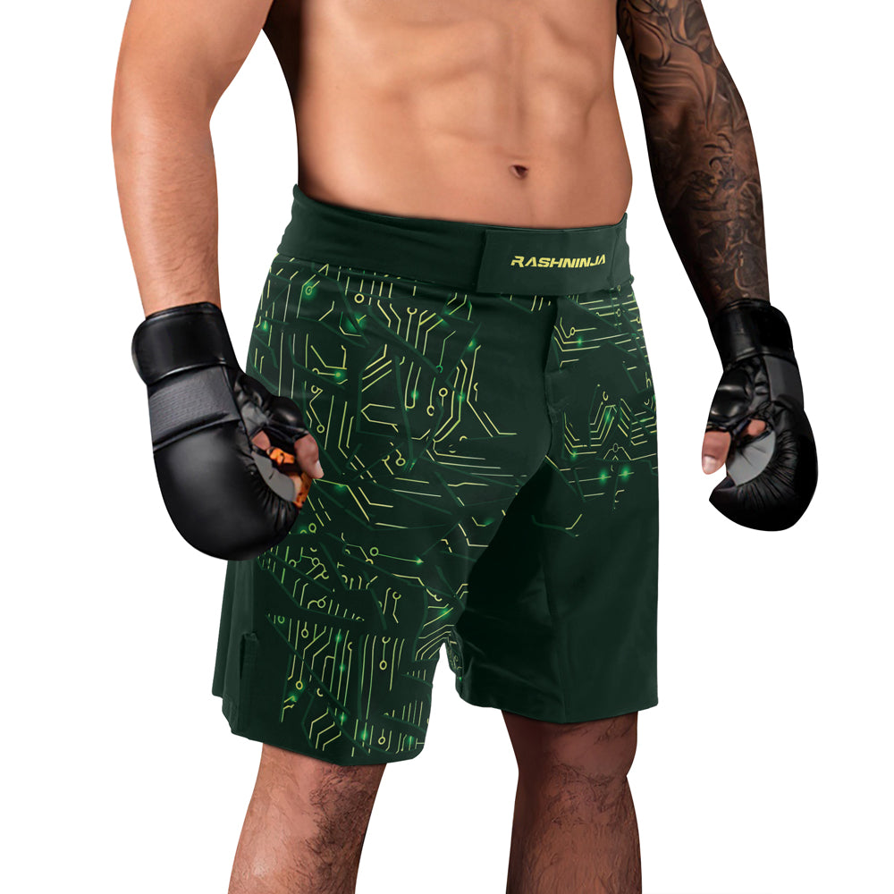 Rashninja Green Cyber Circuit Men's Fight Shorts