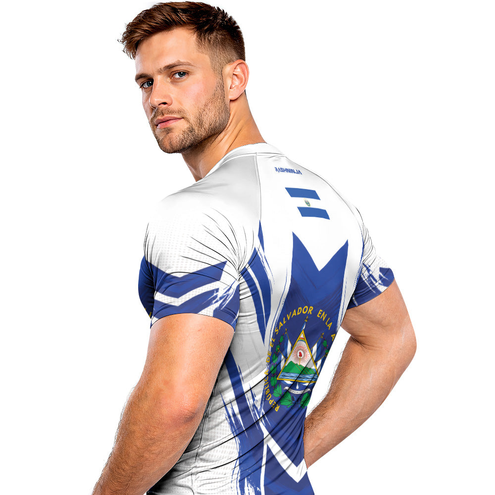 Rashninja Patriot El Salvador Flag Men's Short Sleeve Rash Guard