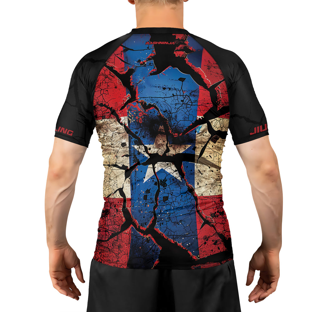 Rashninja Patriot Puerto Rico Flag Men's Short Sleeve Rash Guard
