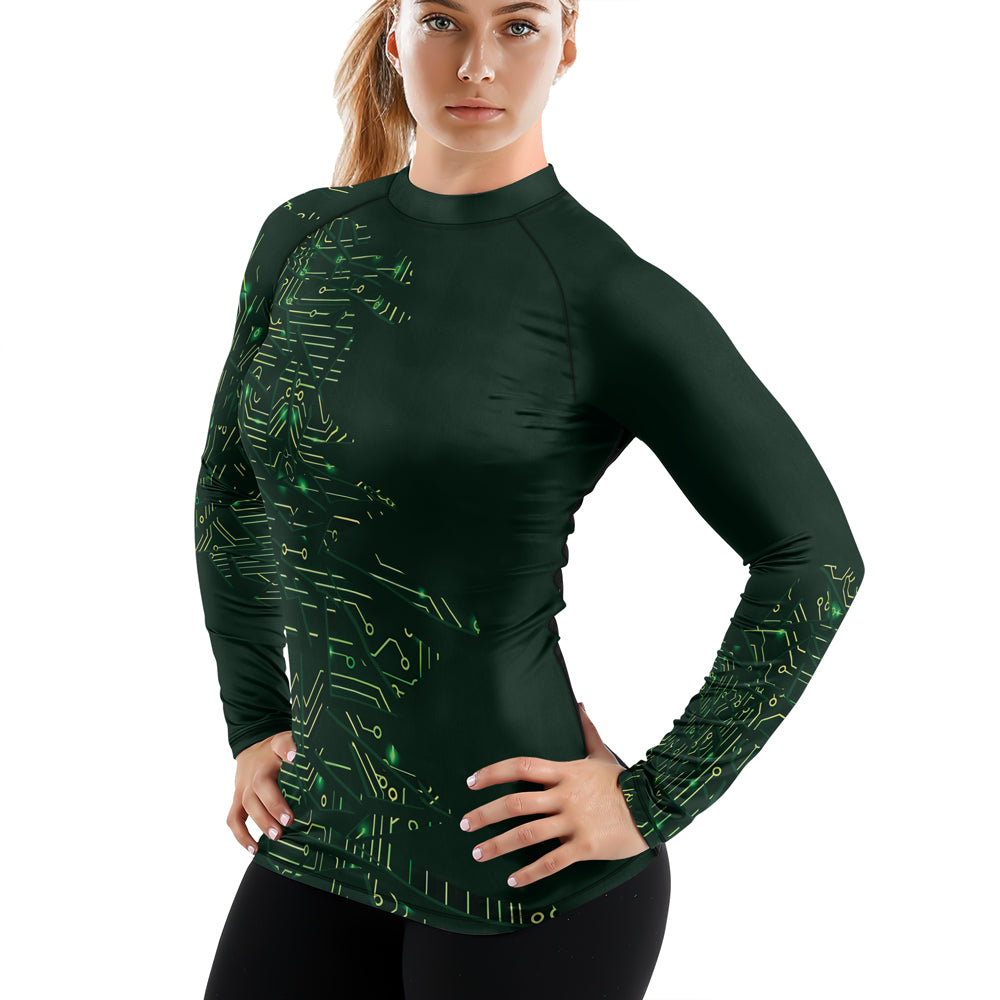 Rashninja Green Cyber Circuit Women's Long Sleeve Rash Guard
