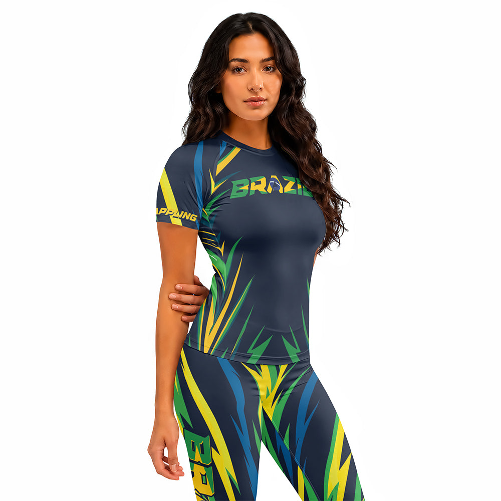 Rashninja Patriot Brazil Flag Women's Short Sleeve Rash Guard