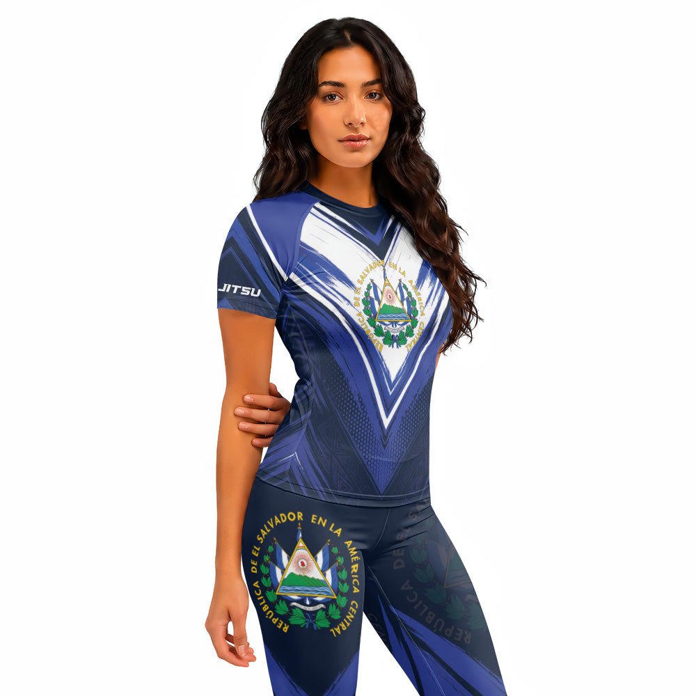 Rashninja Patriot El Salvador Flag Women's Short Sleeve Rash Guard