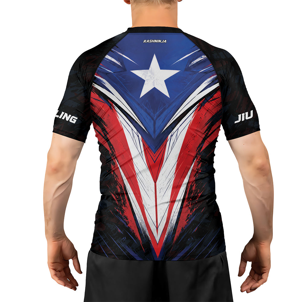 Rashninja Patriot Puerto Rico Flag Men's Short Sleeve Rash Guard