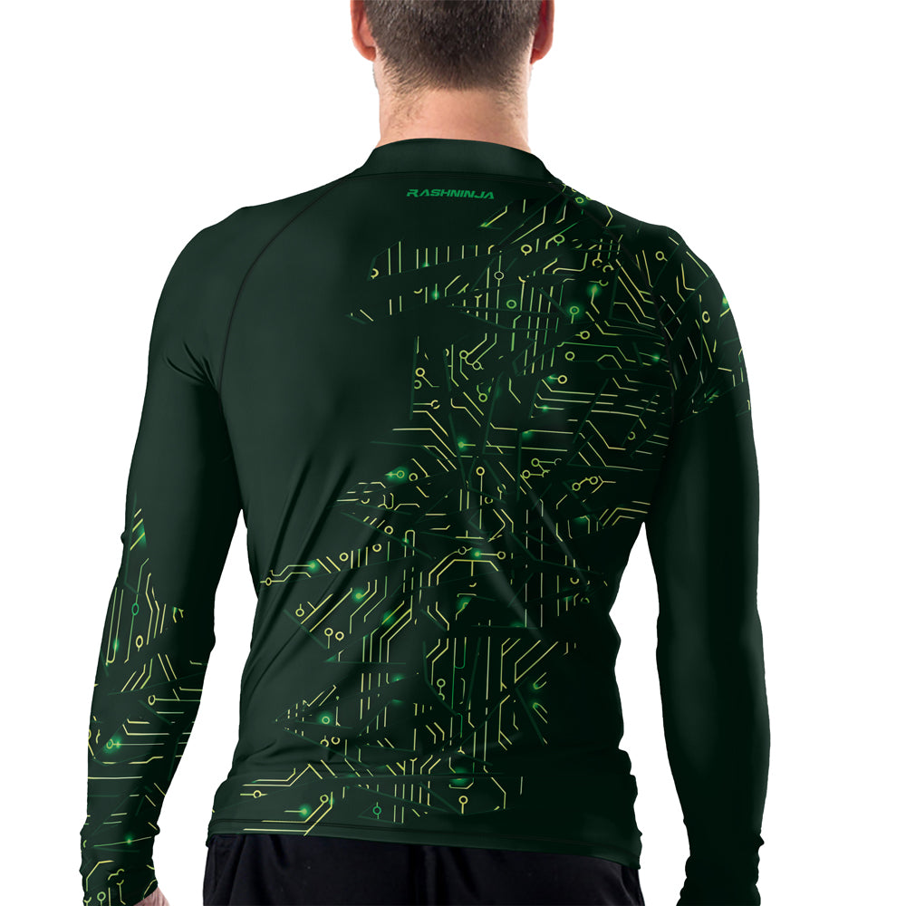 Rashninja Green Cyber Circuit Men's Long Sleeve Rash Guard