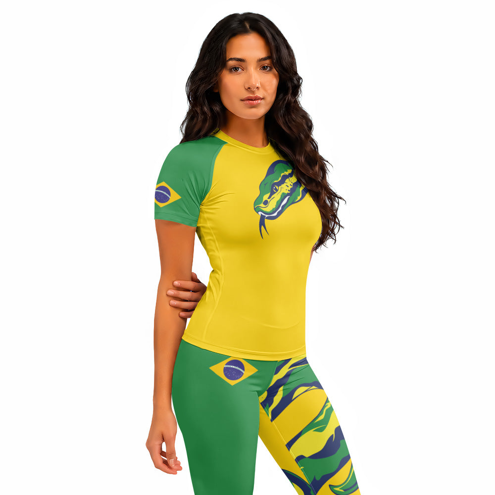 Rashninja Patriot Brazil Flag Women's Short Sleeve Rash Guard