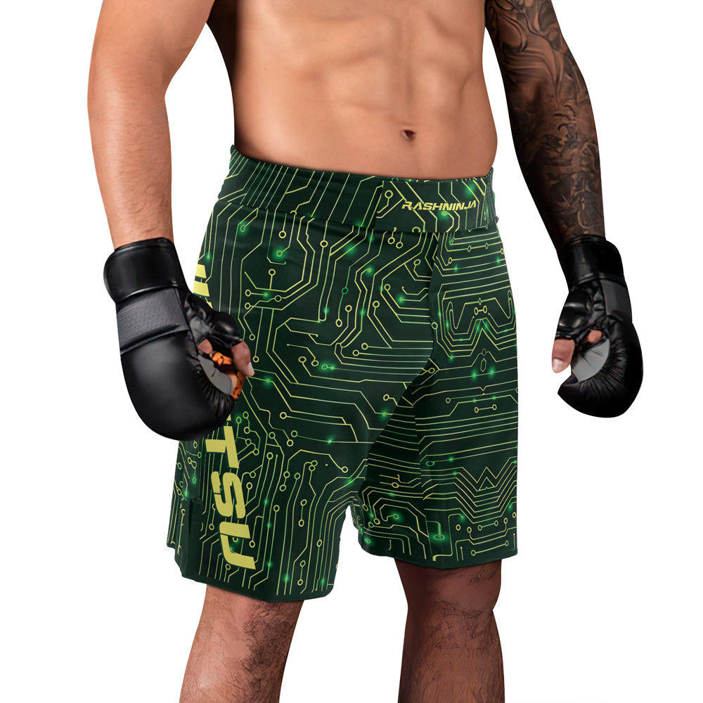Rashninja Green Cyber Circuit Men's Fight Shorts