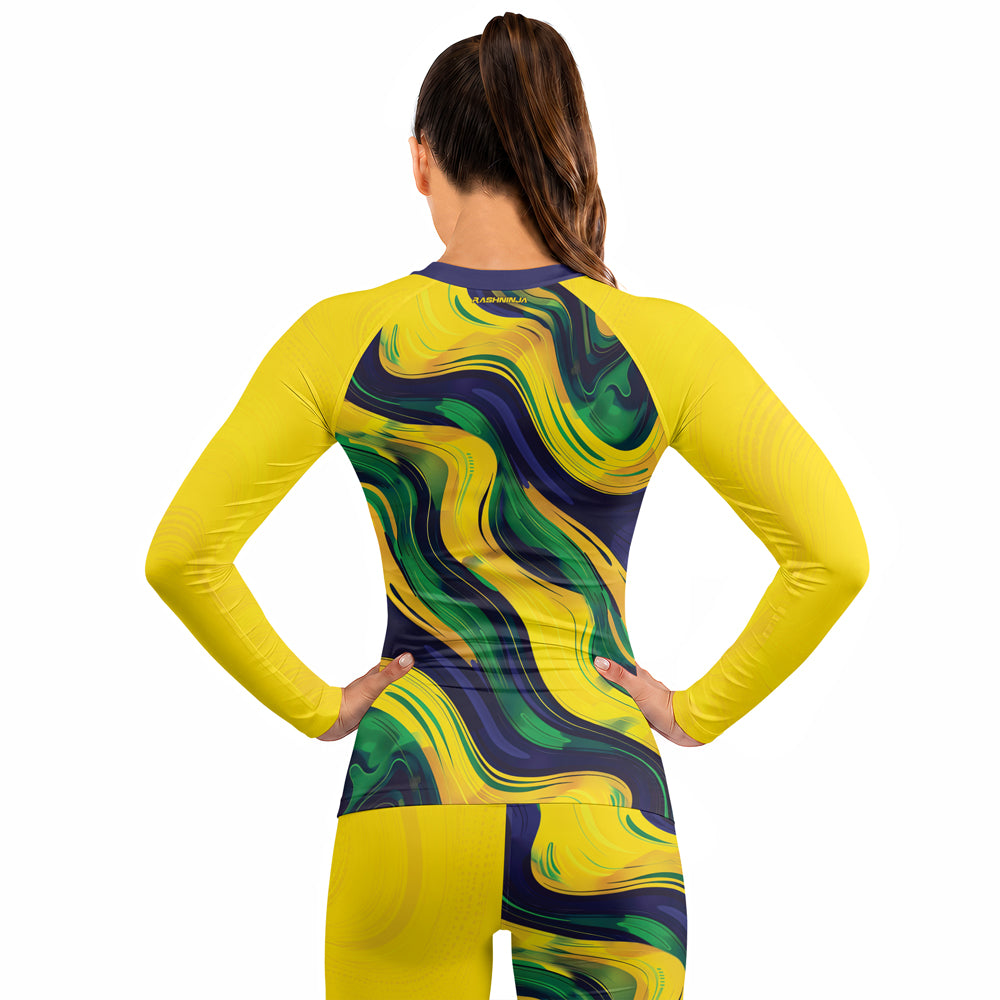 Rashninja Patriot Brazil Flag Women's Long Sleeve Rash Guard