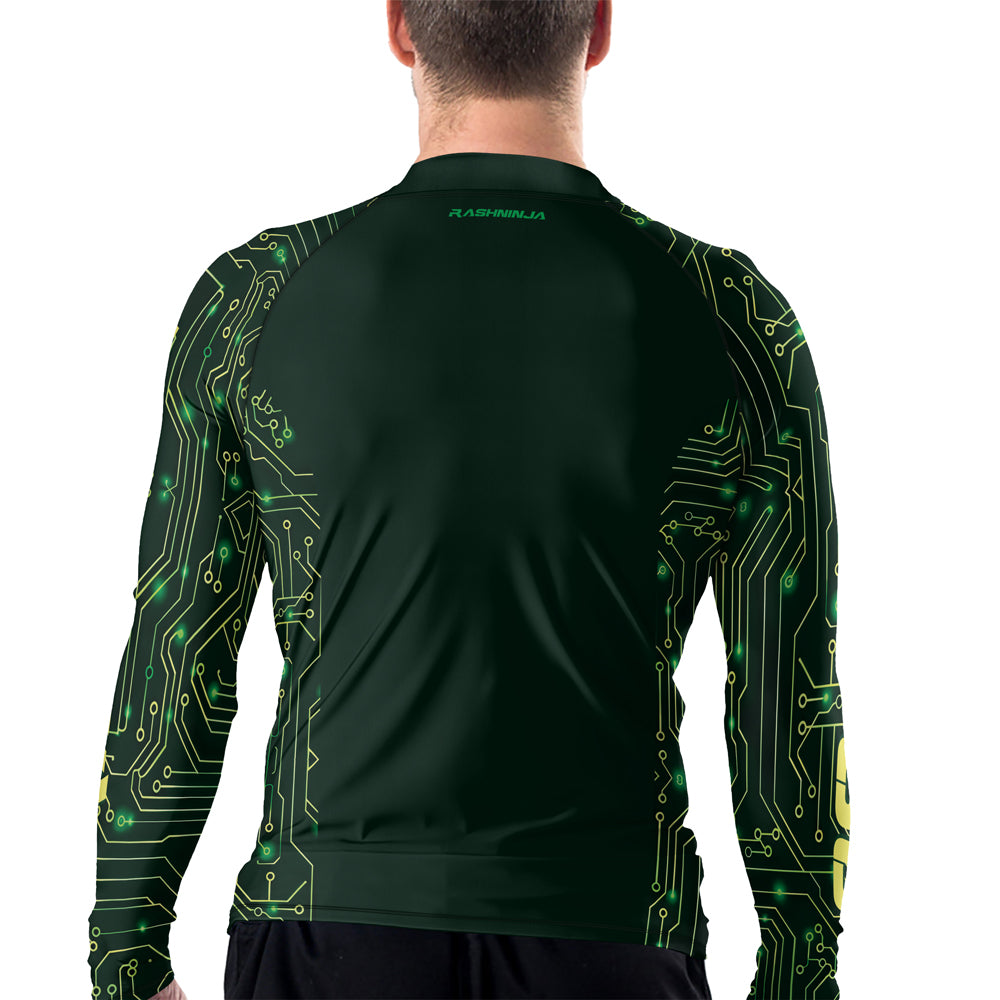 Rashninja Green Cyber Circuit Men's Long Sleeve Rash Guard
