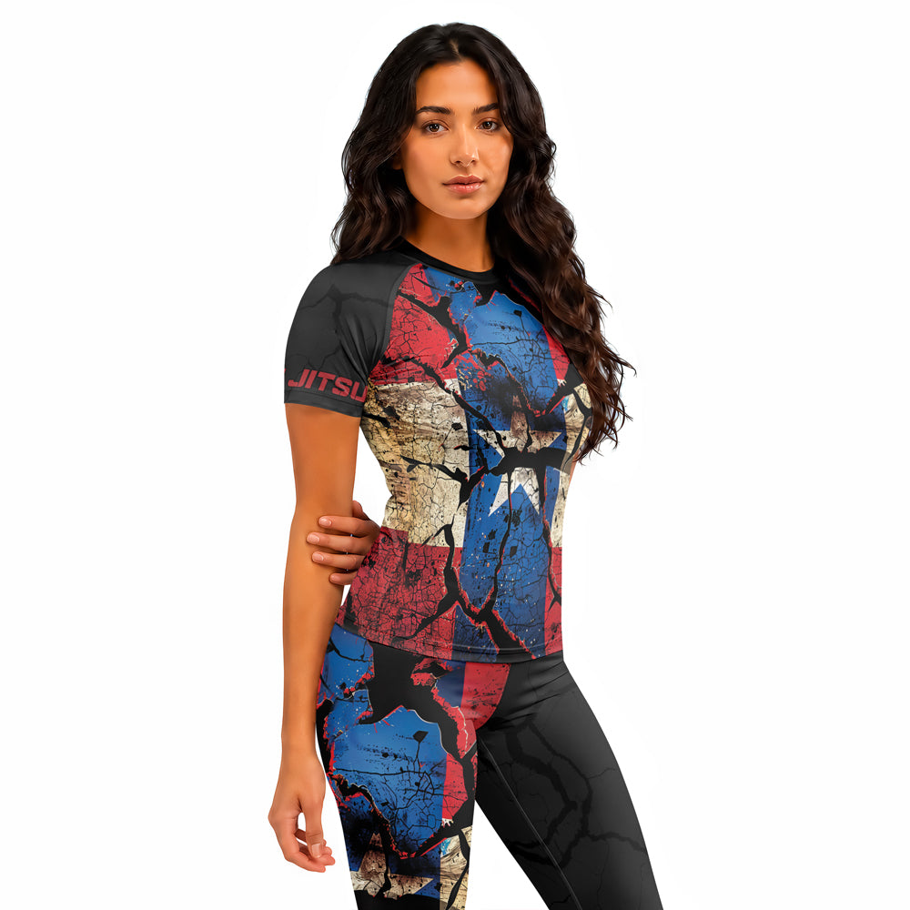 Rashninja Patriot Puerto Rico Flag Women's Short Sleeve Rash Guard