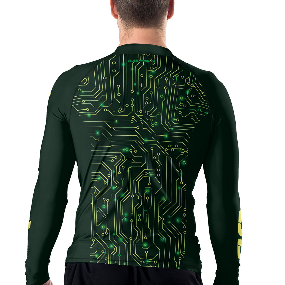 Rashninja Green Cyber Circuit Men's Long Sleeve Rash Guard