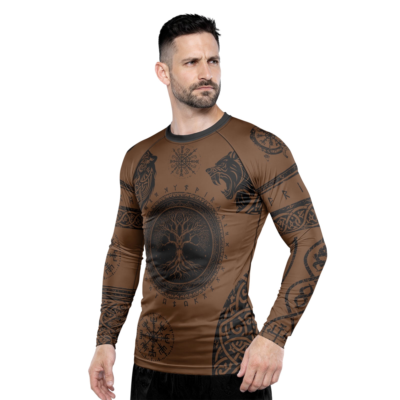 Rashninja Yggdrasil Bear Viking Men's Long Sleeve Rash Guard